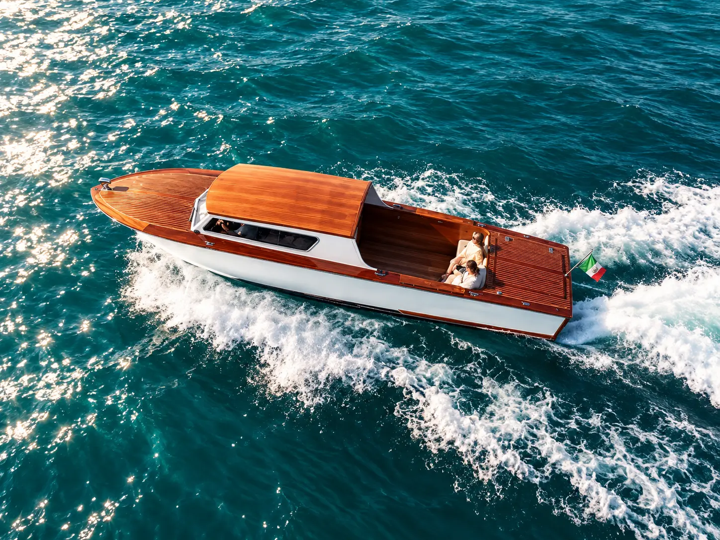 Mahogany Venetian taxi boat on Lake Como